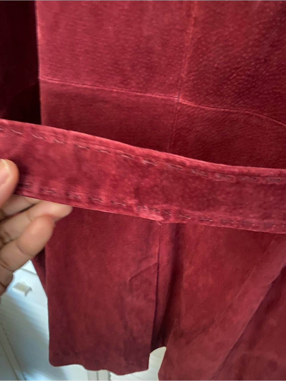 Guillaume Women's Belted Suede Coat in Deep Red - Picture 9 of 10